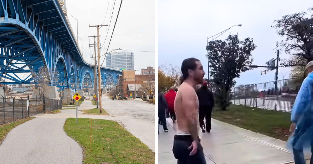 A shirtless man got knocked out on the Cleveland Lakefront Bikeway after harassing a group of Black men | Images via Cleveland Metroparks and Instagram/leemerrittesq