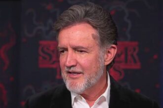 Actor Joe Chrest during an interview about Stranger Things Season 5