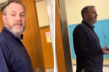 Substitute teacher complaints against a co-worker for standing behind him in the bathroom.