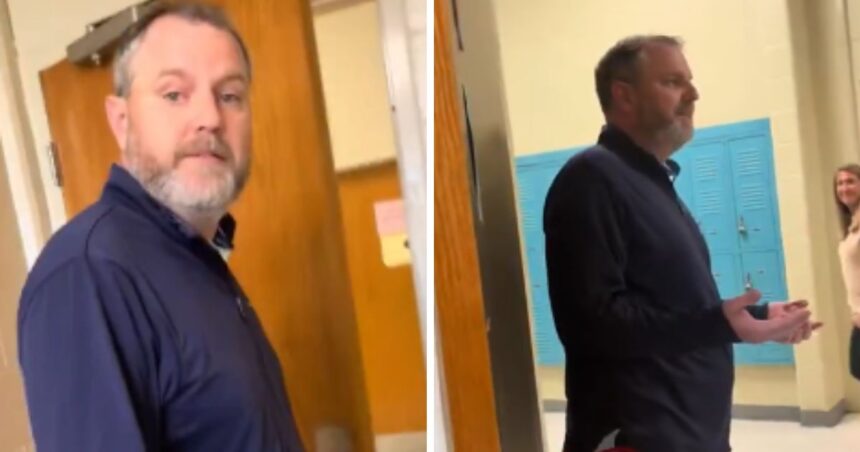 Substitute teacher complaints against a co-worker for standing behind him in the bathroom.