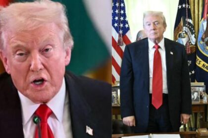 Donald Trump looking pale and tired at the Central Asian leaders on November 5 in Miami. (left- @IrishStarUS) and right- (@GeraldineO17200).