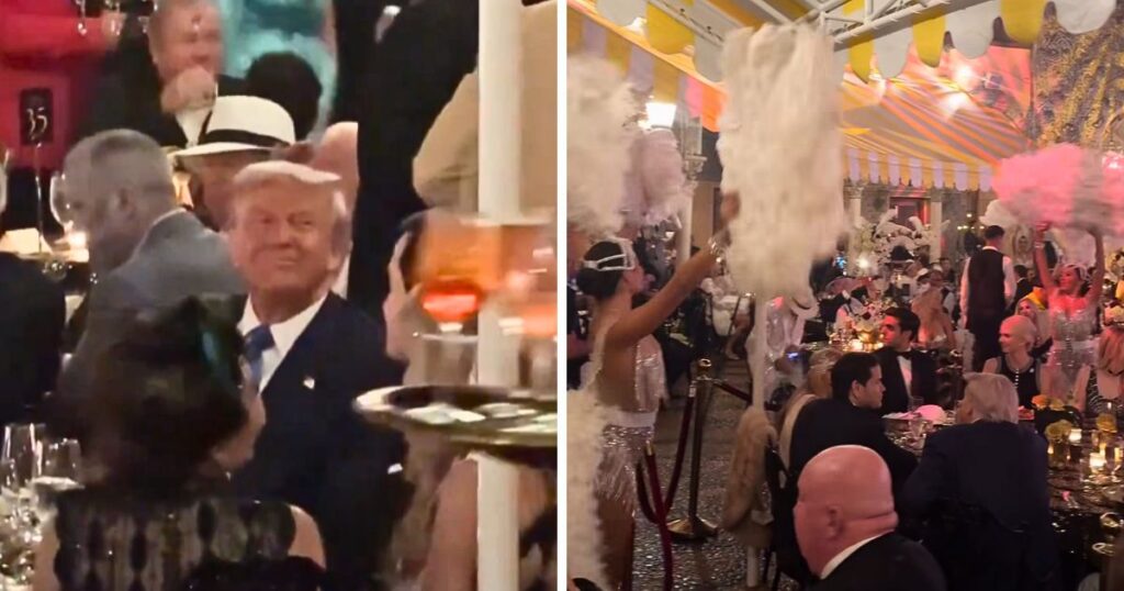 Donald Trump mingling with guests at his Mar-a-Lago Halloween party