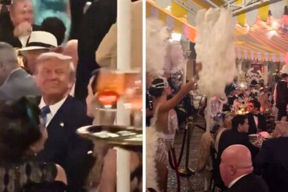 Donald Trump mingling with guests at his Mar-a-Lago Halloween party