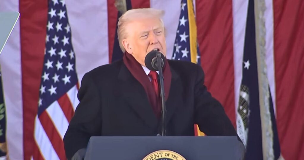 Donald Trump speaks at Arlington National Cemetery on Veterans Day, November 11, 2025