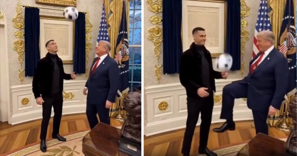 Donald Trump with Cristiano Ronaldo at The Oval Office.