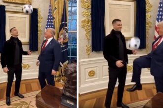 Donald Trump with Cristiano Ronaldo at The Oval Office.