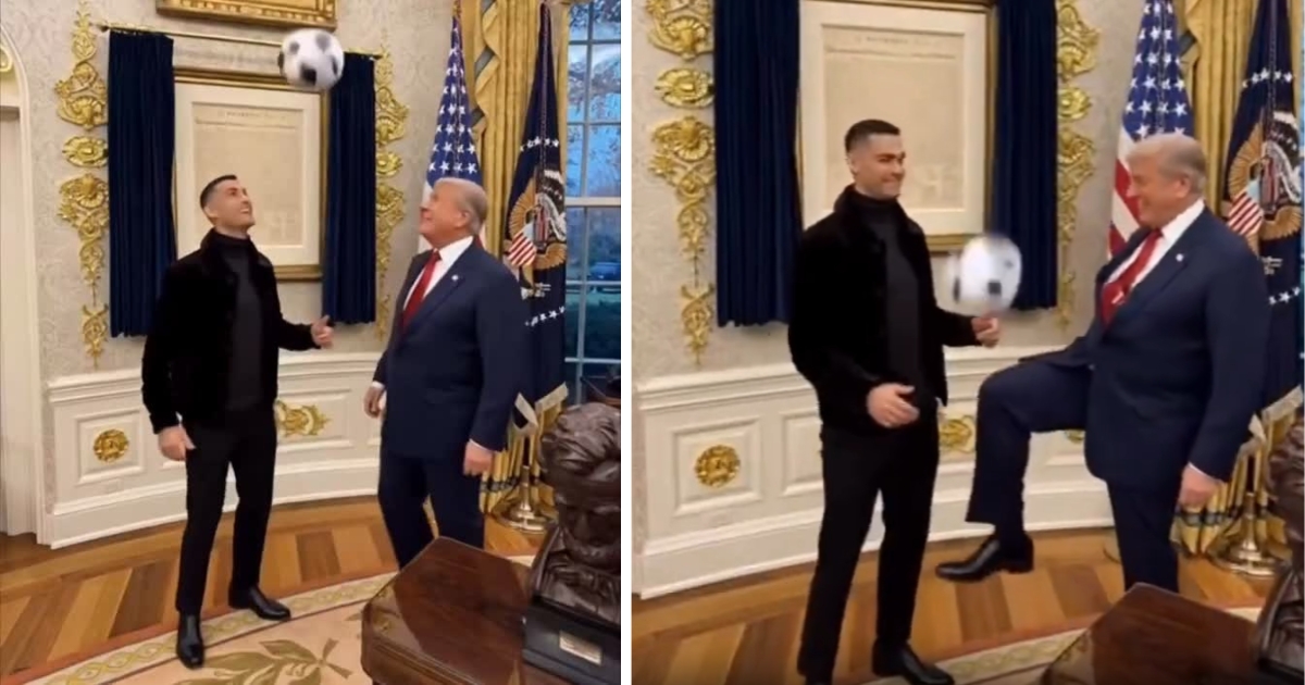 Donald Trump with Cristiano Ronaldo at The Oval Office.