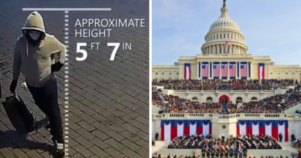 FBI-released surveillance image shows the unidentified pipe bomb suspect near party headquarters on January 5, 2021