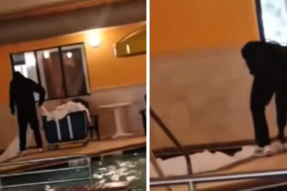 A hotel staff member was filmed washing the laundry like this