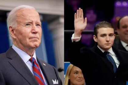 Former President Joe Biden and Barron Trump. (left- @MAGANationX- via X.com) and (right- @VirginiePerez15|X.com).