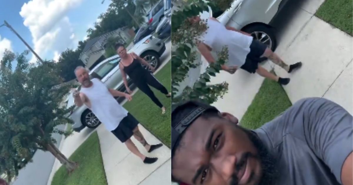 In frame 51-year-old Steven Edwin Wiley and 55-year-old Cheryl Ann Pyle — the couple caught on video hurling racial abuse at Antavis Tyrone Johnson. (@LASHYBILLS|X.com).