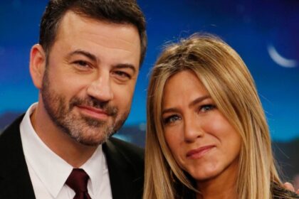 Jimmy Kimmel pictured with Jennifer Aniston. (Image source: JimmyKimmelLive via X)