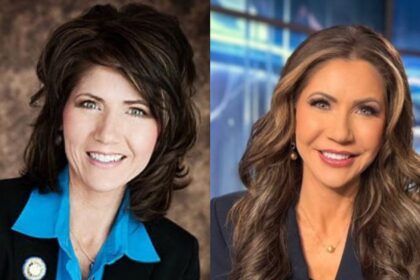 Kristi Noem Before the glam transformation & After the MAGA makeover. (left- @bubblegumlit|X.com) and ( right- @America_First0|X.com).
