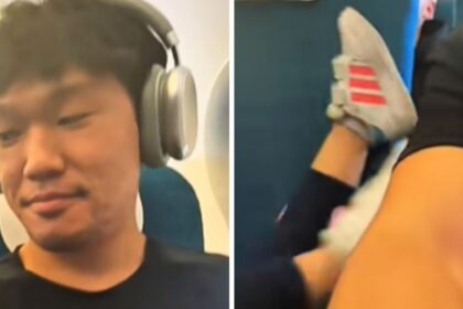Paul Lee sits calmly beside a screaming child mid-flight, in a viral TikTok clip that’s dividing the internet