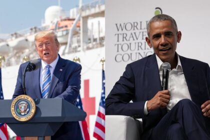 President Donald Trump and Former President Barack Obama addressing a crowd. (left-via Big Energy Group) and (right- by World Travel & Tourism Council- Wikimedia Commons).