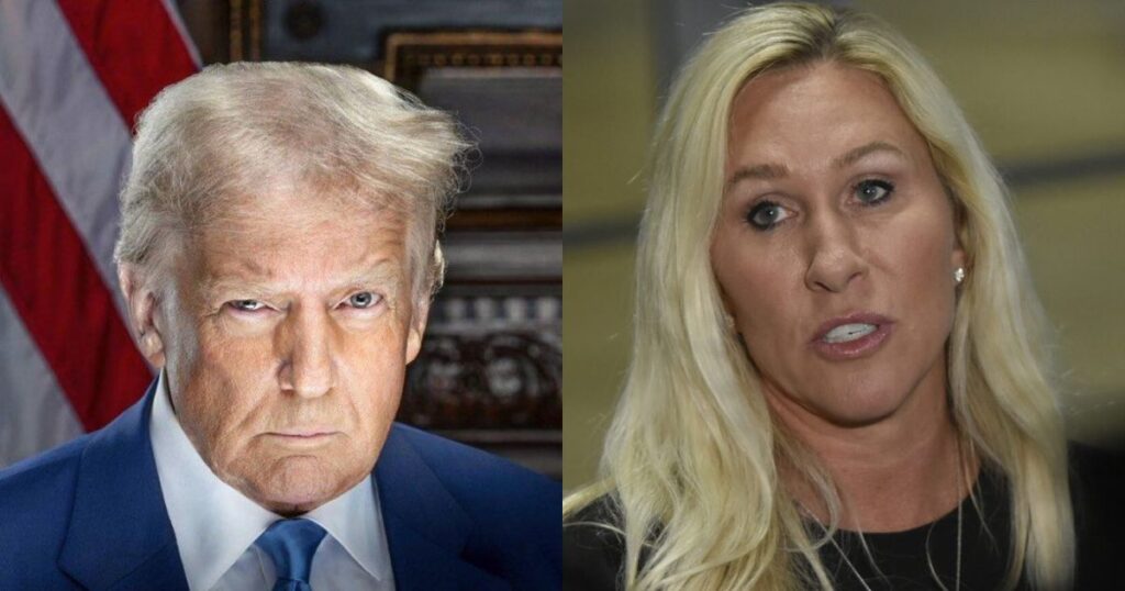 President Donald Trump (@V_Lady2024|X.com) and Rep. Marjorie Taylor Greene (@LangmanVince|X.com).