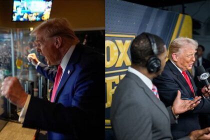 President Donald Trump at the Detroit Lions vs. Washington Commanders match in Northwest Stadium- Landover, Maryland. (both the images from- @Ezzybe_|X.com).