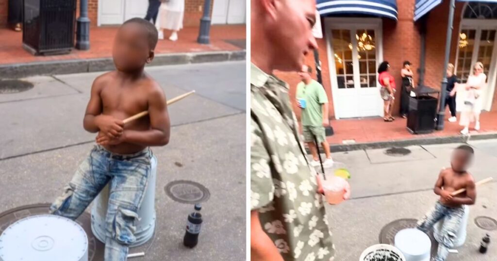 Six-year-old street drummer Tony stands his ground on Bourbon Street after a tourist insults him | Images via Instagram/malikshotyou