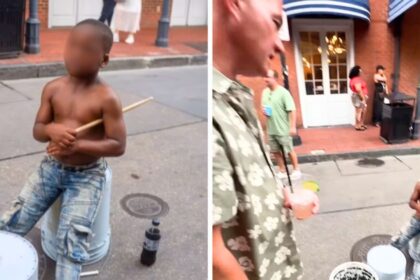 Six-year-old street drummer Tony stands his ground on Bourbon Street after a tourist insults him | Images via Instagram/malikshotyou