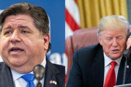 Trump mocks J.B. Pritzker about his weight during the official turkey pardon ceremony amidst political differences. (left- @GodlyNations|X.com) and (right- via Rawpixels).
