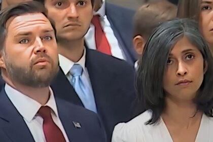 Usha Vance kept her gaze fixed on Bishop Budde as JD Vance glanced her way during the National Cathedral service