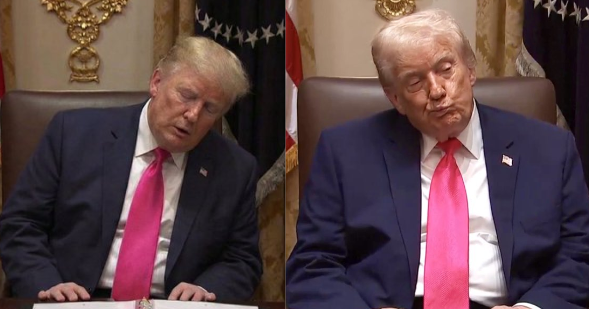 A full circle moment Donald Trump’s sleep jibe at Biden backfires amid awkward cabinet meeting snooze. (left- @ronnmail- via X.com) and ( right- @RonFilipkowski- via X.com).