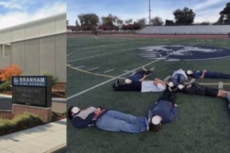 California high school students form Human Swastika and post it online, authorities respond with swift action. (left- @farenet|X.com) and ( right- @SeeRacists|X.com). ·