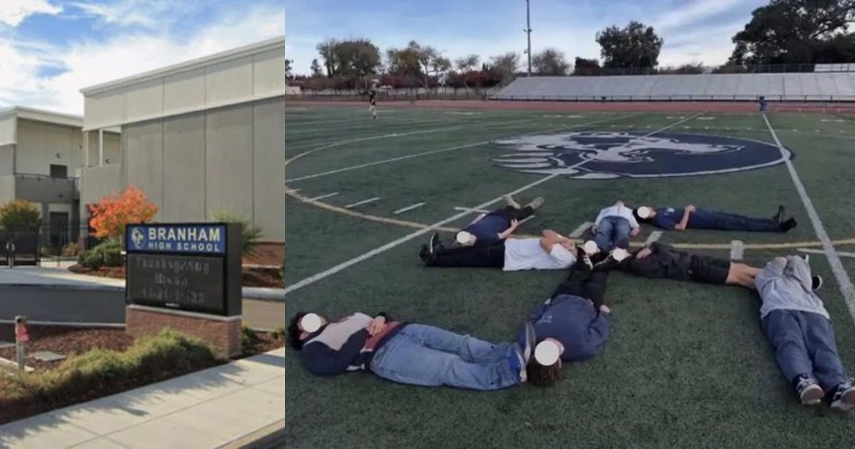 California high school students form Human Swastika and post it online, authorities respond with swift action. (left- @farenet|X.com) and ( right- @SeeRacists|X.com). ·