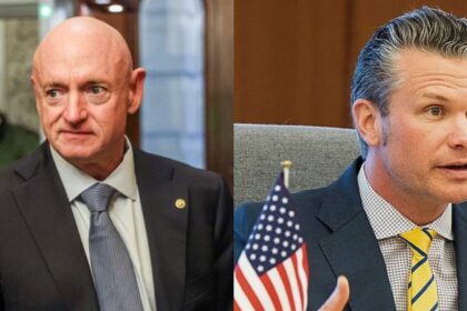 Defense Secretary Pete Hegseth’s one-word answers to Sen. Mark Kelly go viral. (left-@ML3democrats|X.com)and (right- @dieworkwear|X.com).