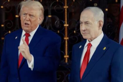 Donald Trump and Benjamin Netanyahu twinned at a recent meeting