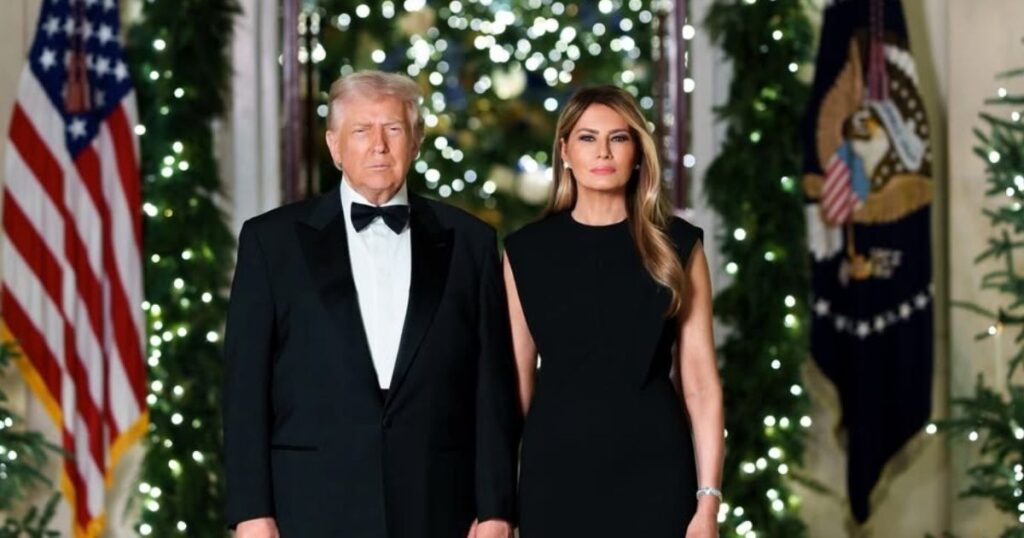 Donald and Melania Trump's All-Black Christmas portrait brutally mocked after release. (@whitehouse|Instagram).