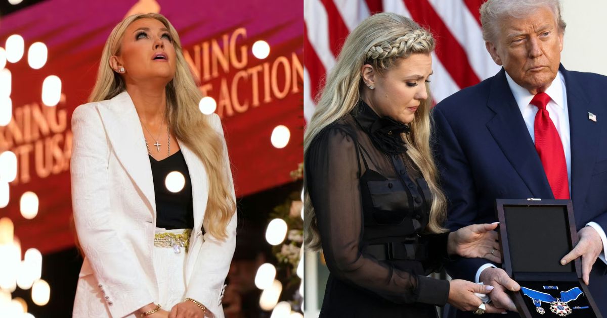 Erika Kirk with President Donald Trump mourning Charlie Kirk's tragic death. (Both pictures via heute.at).