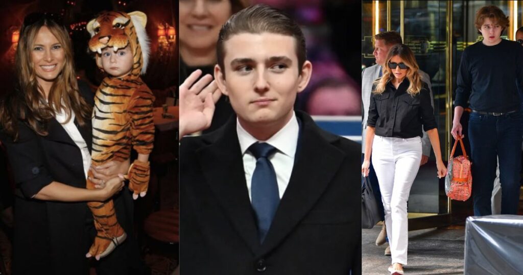 First Lady Melania Trump with her son Barron Trump through the years. (left and middle picture - @barrotrump?barrotrump/instagram) and (right- @Bevroley|X.com).