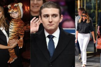 First Lady Melania Trump with her son Barron Trump through the years. (left and middle picture - @barrotrump?barrotrump/instagram) and (right- @Bevroley|X.com).