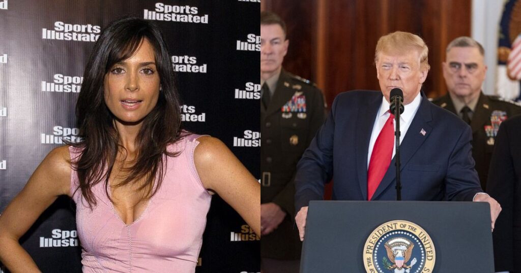 Former sports illustrated swimsuit model Stacey Williams reveals details about alleged Trump Tower incident While dating Jeffrey Epstein. (left- @KatSenseni70503|X.com) and (right- Trump White House Archived- via Flickr).
