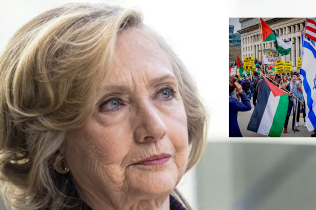 Hillary Clinton says young Americans relied on Social Media for shaping views on the October 7 Israel- Hamas attack. (left- @MOSSADil- via X.com) and ( right-Image by Ted Eytan via Network 2020).