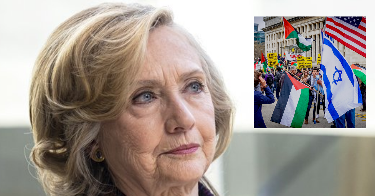 Hillary Clinton says young Americans relied on Social Media for shaping views on the October 7 Israel- Hamas attack. (left- @MOSSADil- via X.com) and ( right-Image by Ted Eytan via Network 2020).