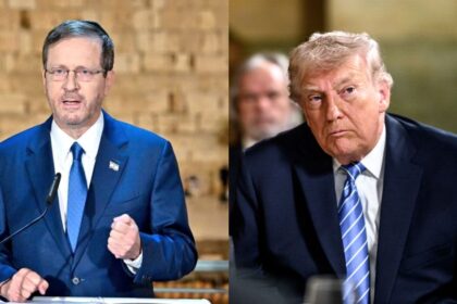Israel's President Issac Herzog (L), Donald Trump (R)