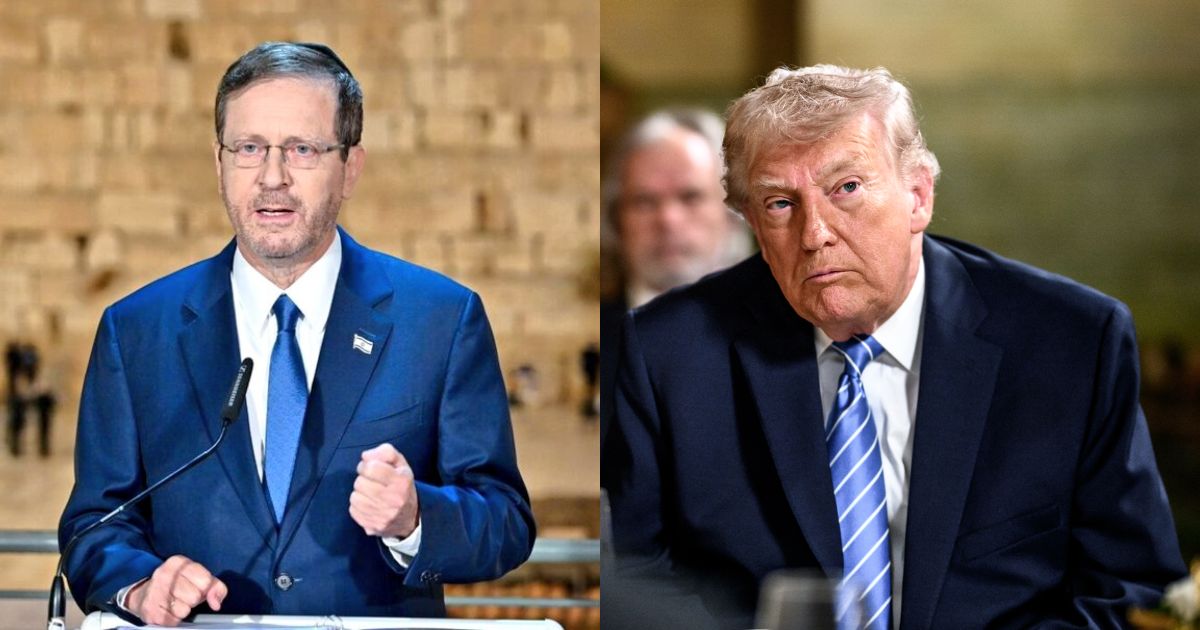 Israel's President Issac Herzog (L), Donald Trump (R)