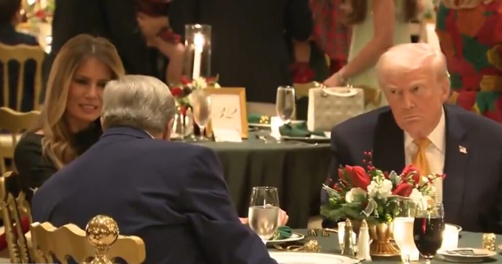 Melania and Donald Trump at Christmas party.