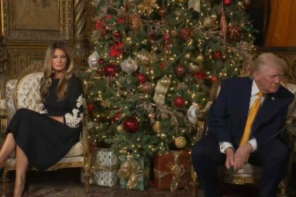 Melania and Donald Trump at NORAD’s annual Santa-tracking tradition.