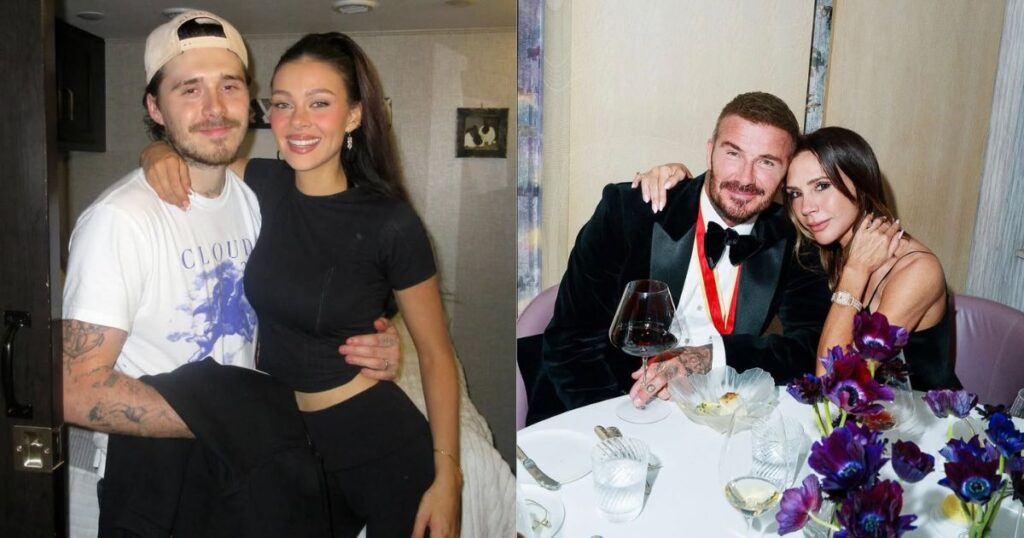 Nicola Peltz-Beckham with Brooklyn Beckham (L) David with Victoria Beckham (R) Image Credits- @KaiseratCB-X.com