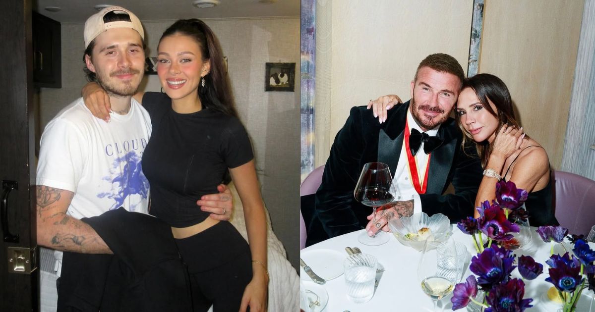 Nicola Peltz-Beckham with Brooklyn Beckham (L) David with Victoria Beckham (R) Image Credits- @KaiseratCB-X.com