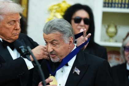 President President Donald Trump with actor Sylvester Gardenzio Sly Stallone in the Oval office on November 7, 2025. (@globaltrendsX- vIA x.com).