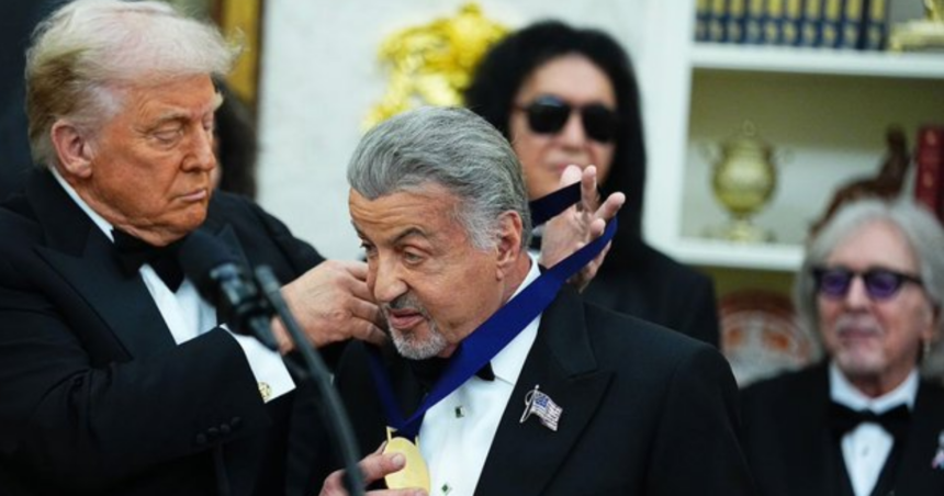 President President Donald Trump with actor Sylvester Gardenzio Sly Stallone in the Oval office on November 7, 2025. (@globaltrendsX- vIA x.com).