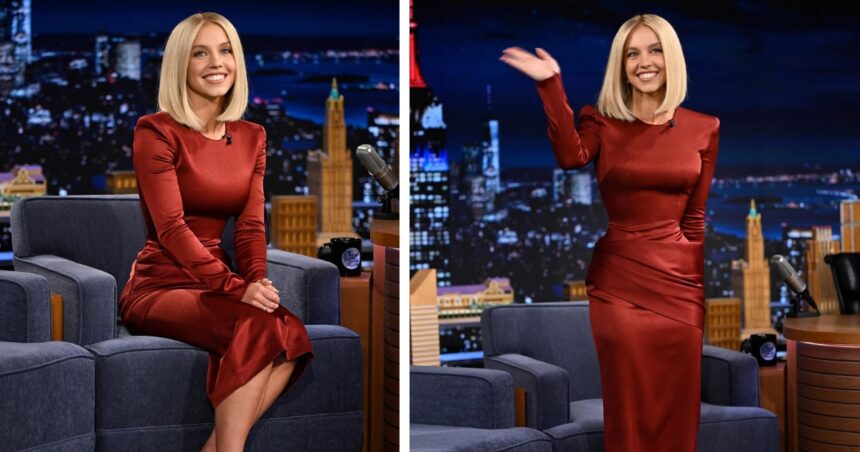 Syndey Sweeney on the sets of The Tonight Show.