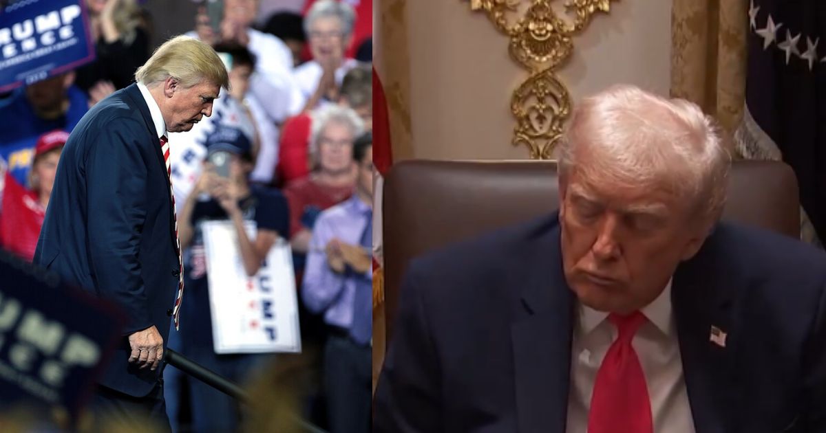 Trump struggles with stairs