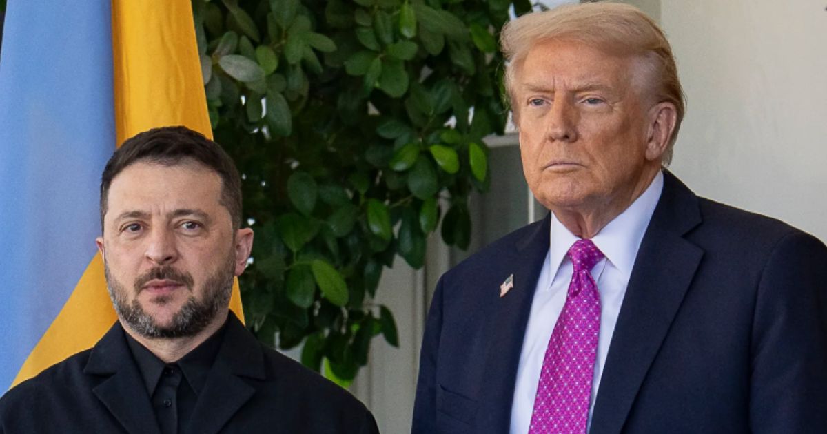 Zelensky caught holding Donald Trump upright during a handshake