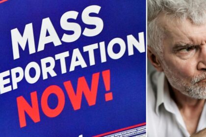 Anti-immigration protest sign linked to Great Replacement conspiracy theory