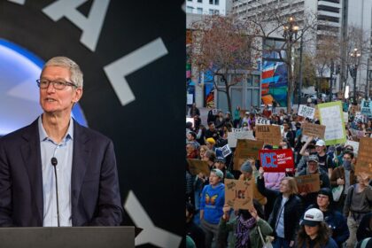 Apple CEO Tim Cook heartbroken after Minneapolis shootings, pens emotional memo. (left- by Austin Community College- via Flickr) and ( right- @sfchronicle|X.com).